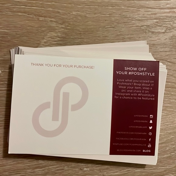 2/$20 Poshmark thank you cards l poshfest white limited edition logo postcard - Picture 2 of 2